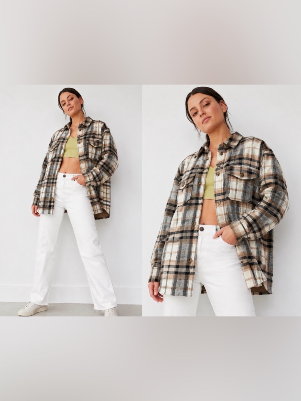 Suzy Shier Plaid Plaid Button-Up Shacket Jacket/ woman’s M